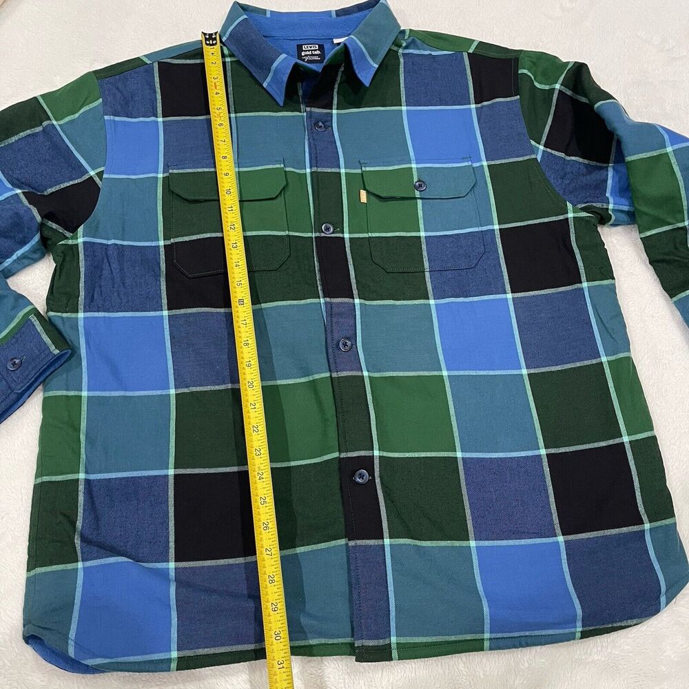 Levi’s Men Blue & Green Colorblock Flannel Shacket Size L NWT $148 Gold Tab - Picture 3 of 9